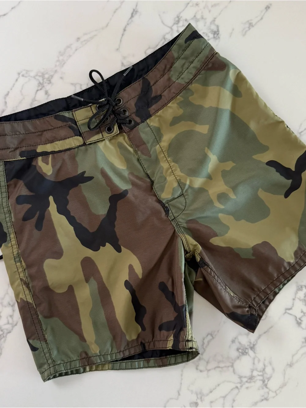 Birdwell Men's Camo Swim Board Shorts in Green and Brown